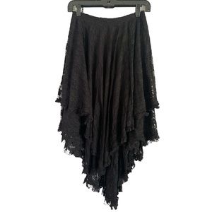 Comme Toi Black Layered Lace Asymmetrical High Low Elastic Waist Skirt